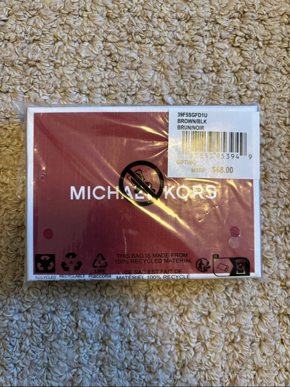 Michael Kors Brown Black Card Case Wallet Silver MK Logo Slim Bill Holder NEWNWT
